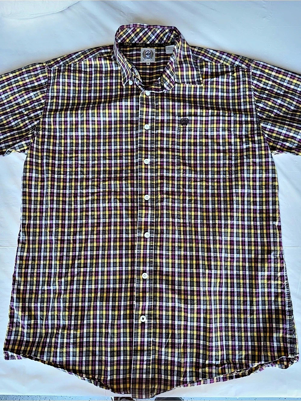 Cinch Plaid Cotton Button Down Size Medium Like New
